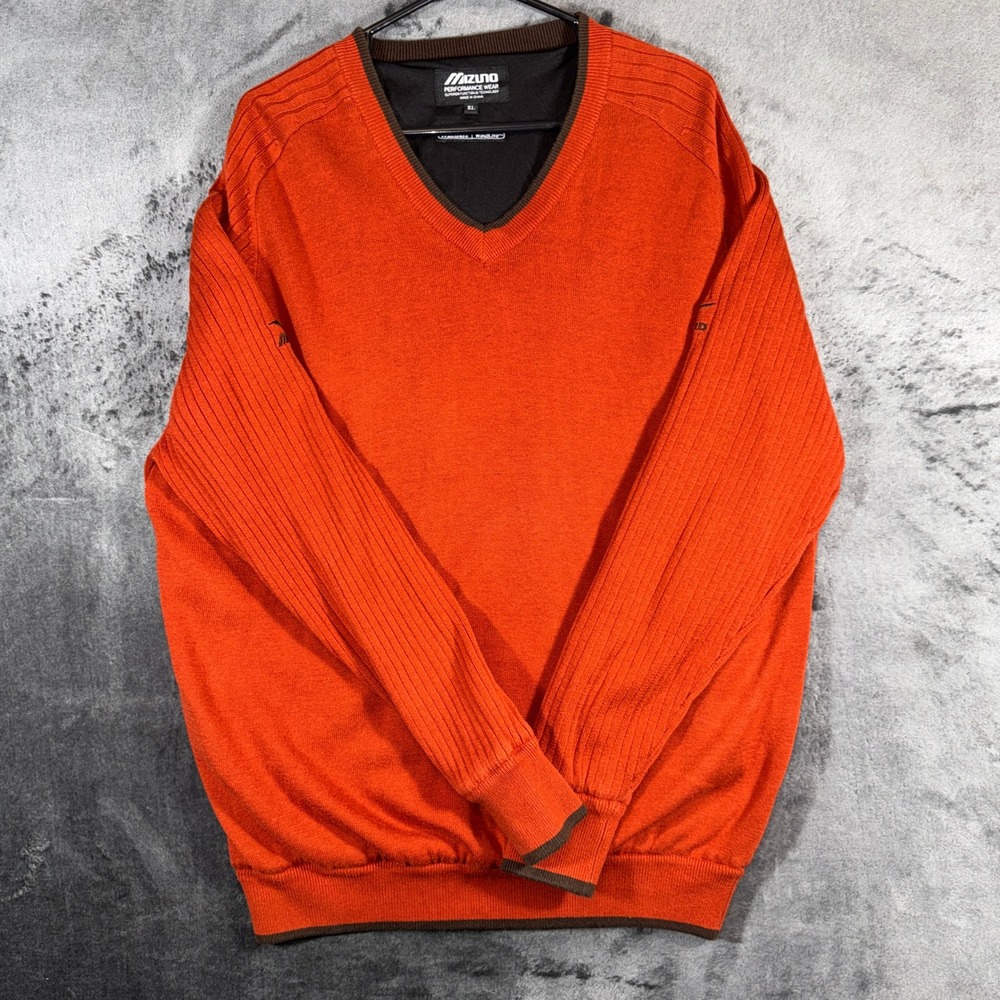 Mizuno WindLite Golf Sweater Mens XL Orange V-Neck Lined Performance Pullover - Picture 2 of 14